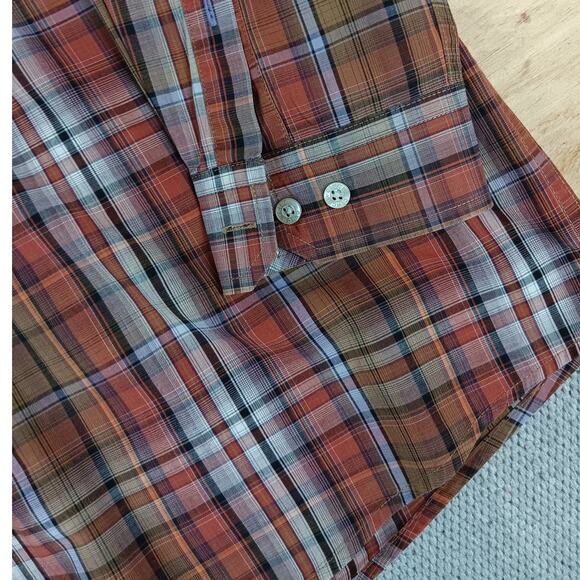 Cinch Fast Back Ropes Shirt Mens Large Red Plaid Pressed Patched Western Rodeo - Picture 4 of 11